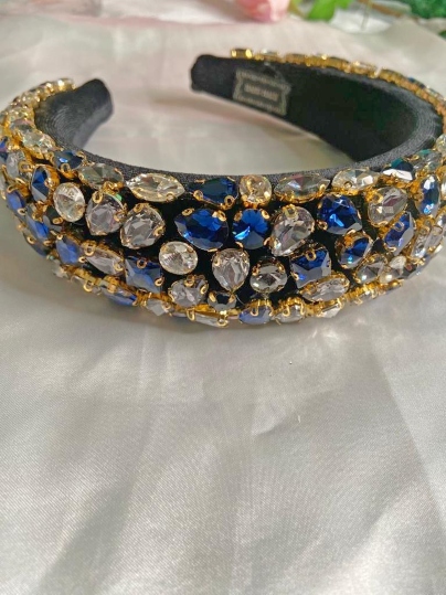 47h 1pc Stunning Gold Plt Clear Rhinestone Crystal Open Lace Pattern Headband 